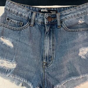 BDG Women's High Rise Blue Distressed Denim Shorts